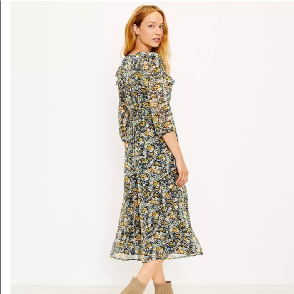 NWT Loft Floral Ruffle Midi Shirtdress - Picture 3 of 11